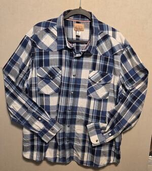 Roebuck & Co. Western Style Shirt Blye and White Plaid 100% cotton Size 2X